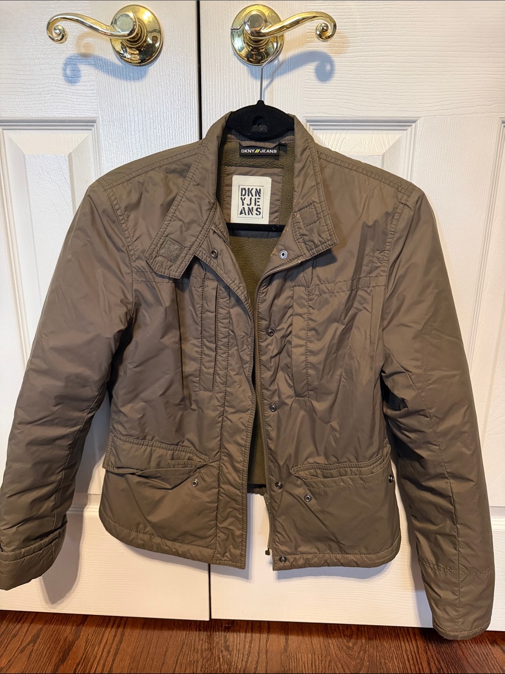 Dkny Olive Utility Jacket with Button Flap Pockets